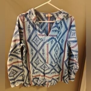 Faherty Women's Small Navajo Sunset Blue Cotton Flannel Baja Hoodie